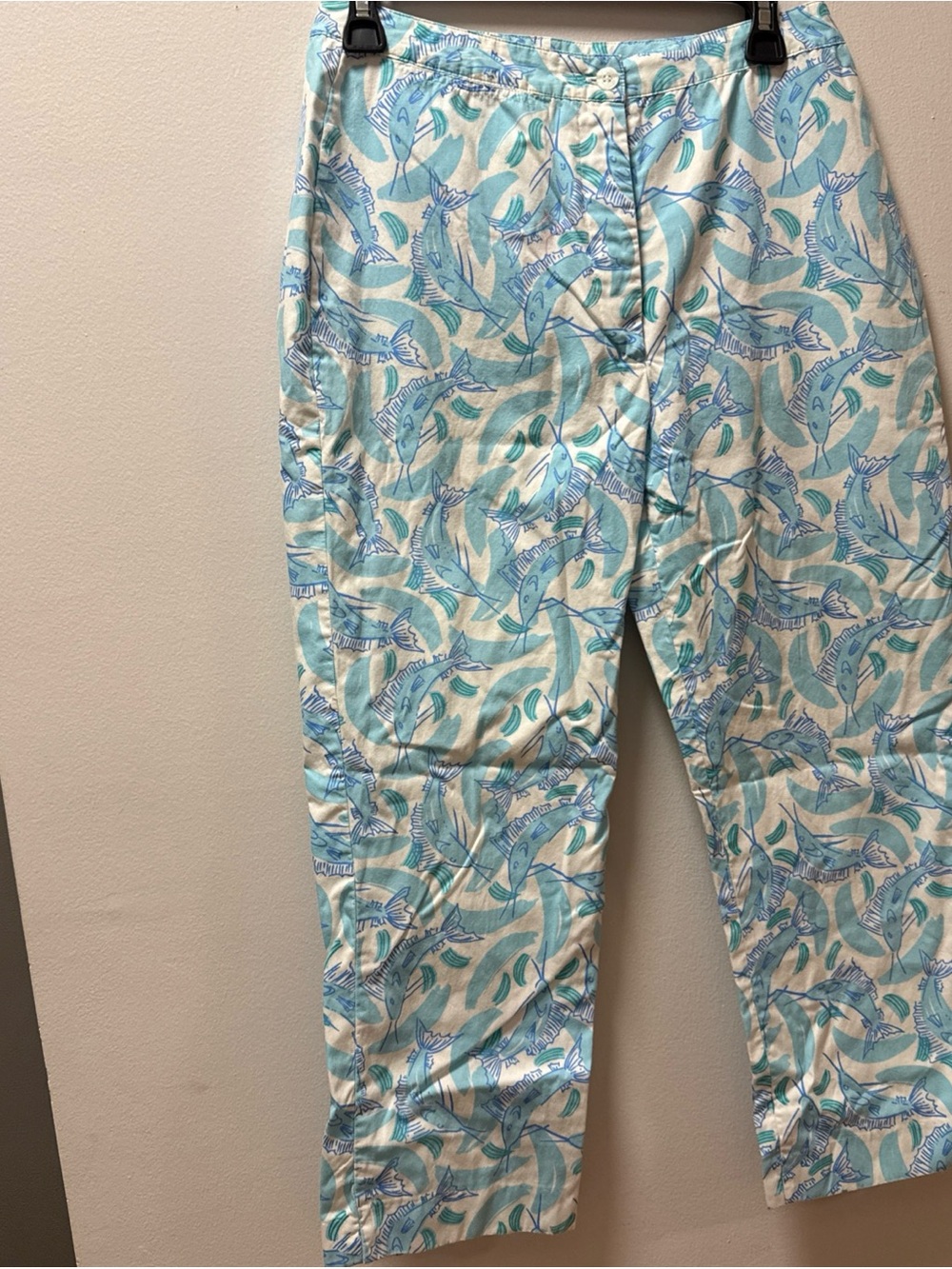 Lilly Pulitzer Light Blue & White Fish-Print Capris